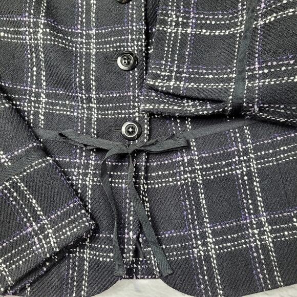 Norton McNaughton Black Plaid Blazer Dark Acadamia Ribbon Tie & Trim size 8 - Picture 3 of 6